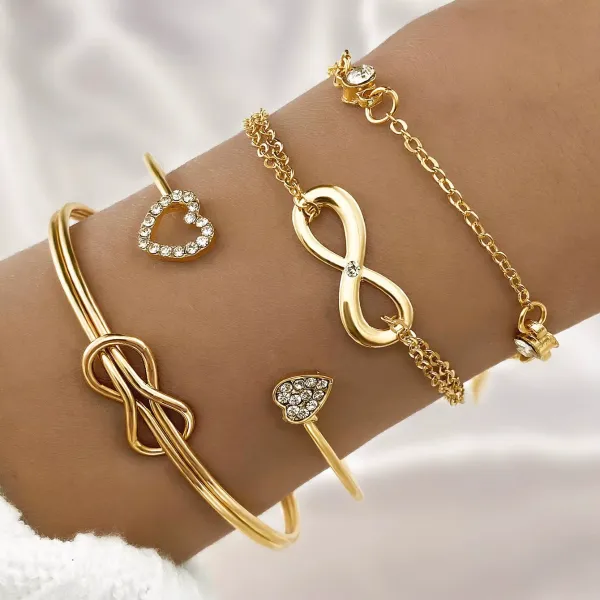 Crystal Heart Opening Chain Bracelet Set (4 Pcs)